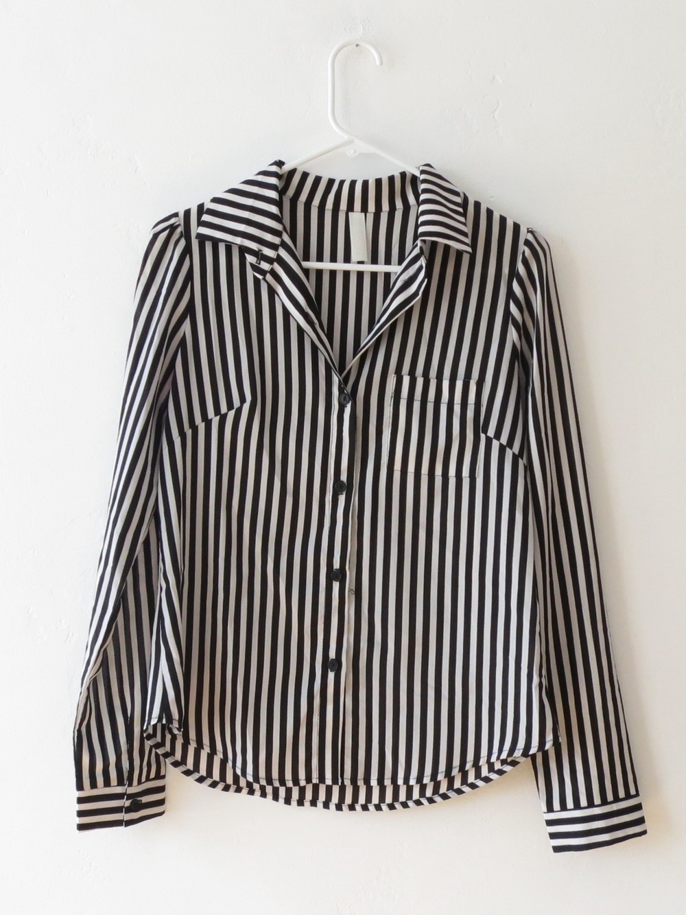 Black and White Striped Button-Up Shirt